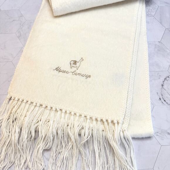 Alpaca Camargo Very Soft Ivory Tassel 76x9" Scarf Wrap Cozy Peruvian Wool EUC - Picture 1 of 7
